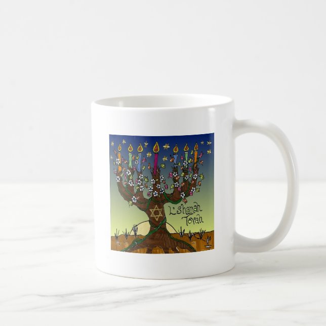 Rosh Hashanah L'Shanah Tovah Tree Of Life Menorah Coffee Mug (Right)