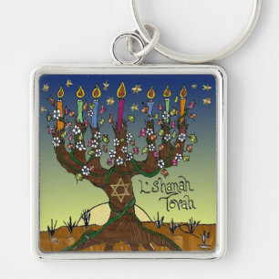 Rosh Hashanah L'Shanah Tovah Tree Of Life Menorah Key Ring