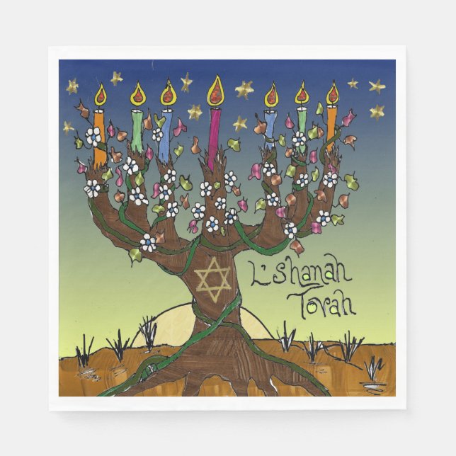 Rosh Hashanah L'Shanah Tovah Tree Of Life Napkins (Front)
