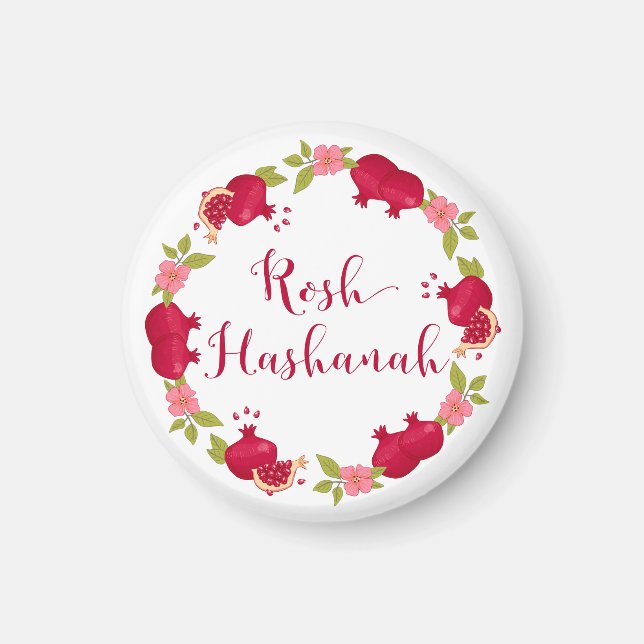 Rosh Hashanah New Year Pomegranate Flower Wreath Magnet (Front)