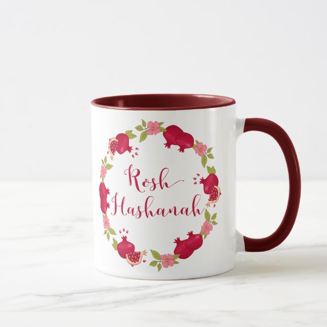 Rosh Hashanah New Year Pomegranate Flower Wreath Mug (Right)