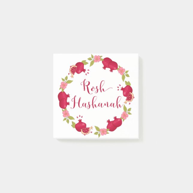 Rosh Hashanah New Year Pomegranate Flower Wreath Post-it Notes (Front)
