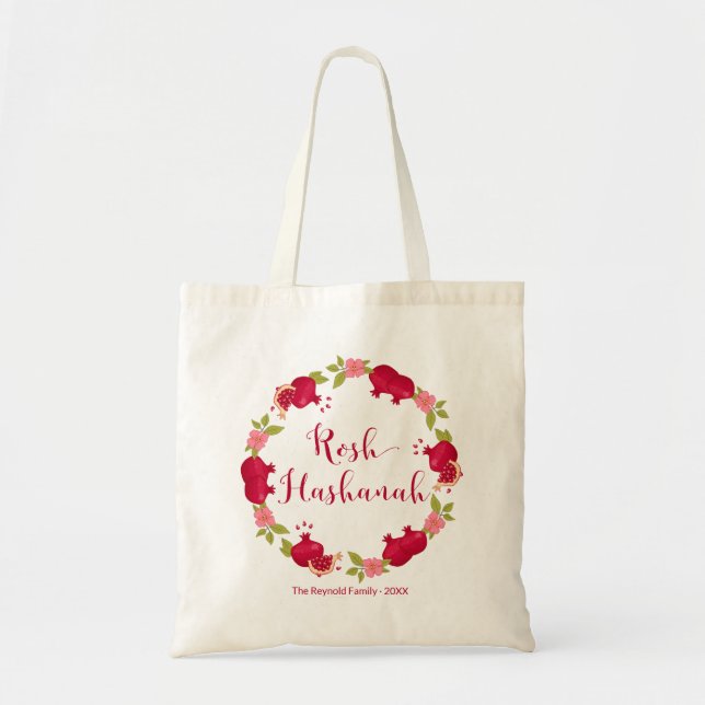 Rosh Hashanah New Year Pomegranate Flower Wreath Tote Bag (Front)