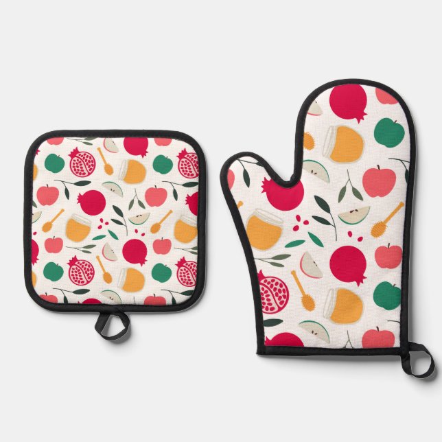 Rosh Hashanah Oven Mitt & Pot Holder Set (Front)