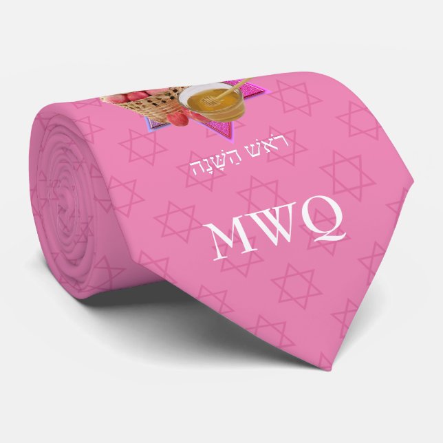 ROSH HASHANAH Pink Monogram Neck Tie (Rolled)