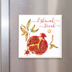 Rosh Hashanah Red Gold Pomegranate Watercolor Chic Magnet