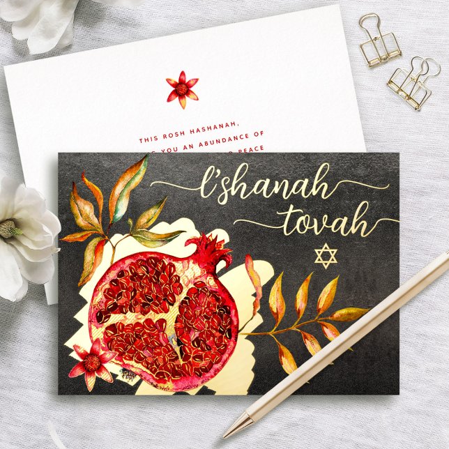 Rosh Hashanah Red Pomegranate Watercolor Real Gold (Creator Uploaded)