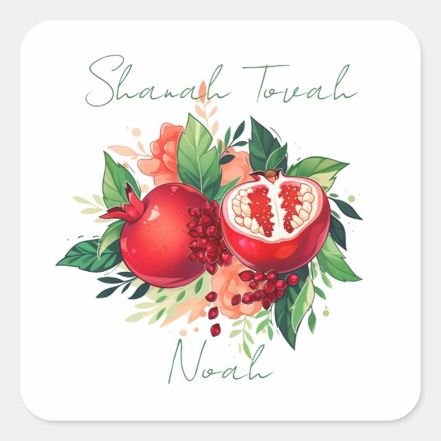 Rosh Hashanah Shanah Tovah Pomegranate Square Sticker (Front)