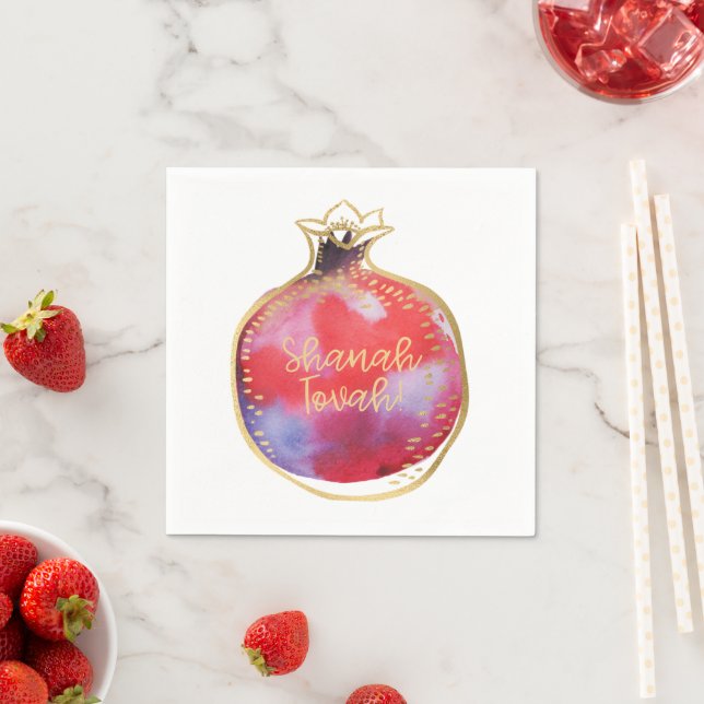 Rosh Hashanah "Shanah Tovah" w. Pomegranate White Napkin (Insitu)