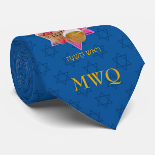 ROSH HASHANAH Tekhelet Blue Monogram Tie