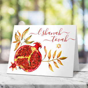 Rosh Hashanah Watercolor Red & Gold Pomegranate Card