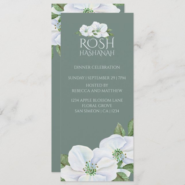 Rosh Hashanah White Apple Blossom Invitation (Front/Back)