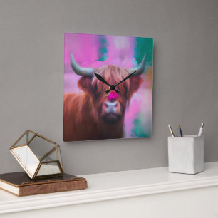 "Rosie of the Highlands" – Highland Cow Portrait Square Wall Clock