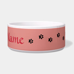 Rosie Pink Paw Print Personalised Pet Bowl