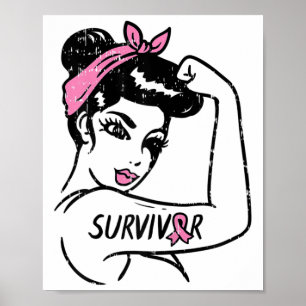 Rosie Riveter Breast Cancer Survivor Ribbon Awaren Poster