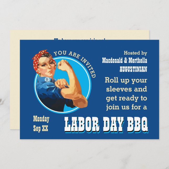 Rosie Riveter LABOR DAY BBQ Invitation (Front/Back)