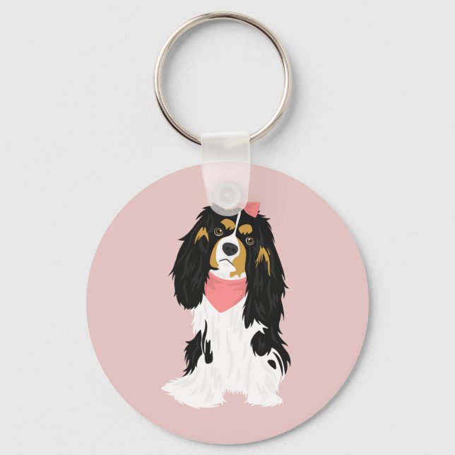 Rosie The Pink Cavalier King Charles Spaniel Key Ring (Front)