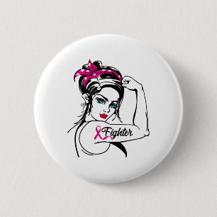 Rosie The Riveter Breast Cancer Awareness  6 Cm Round Badge