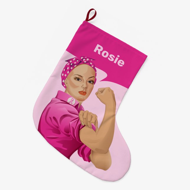 Rosie the Riveter Breast Cancer Awareness Large Christmas Stocking (Front (Hanging))