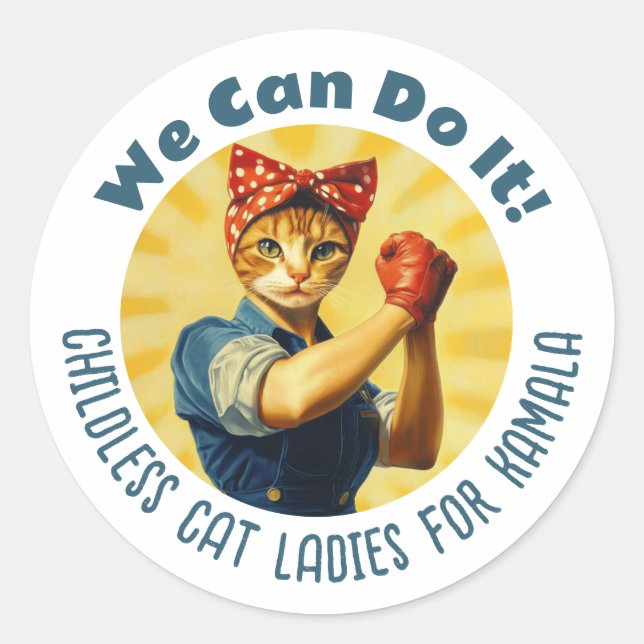 Rosie The Riveter Cat Ladies For Kamala Harris Classic Round Sticker (Front)