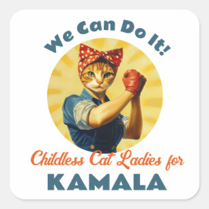 Rosie The Riveter Cat Ladies For Kamala Harris Square Sticker
