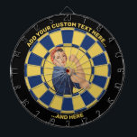 Rosie the Riveter Dartboard<br><div class="desc">Rosie the Riveter. Custom background and banner colour. Top and bottom custom text.</div>