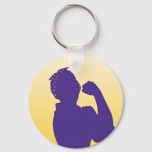 Rosie the Riveter silhouette - gold and purple Key Key Ring