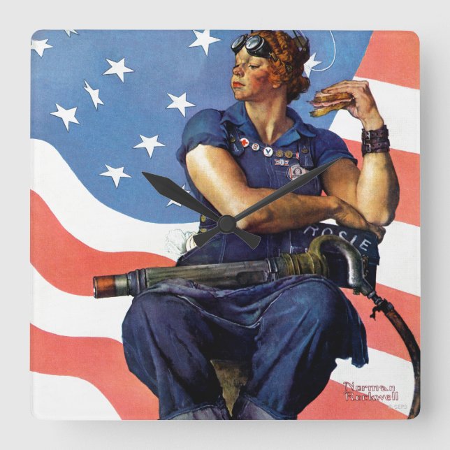 "Rosie the Riveter" Square Wall Clock (Front)
