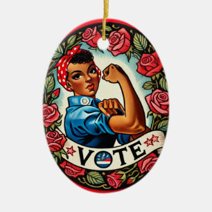 Rosie the Riveter Vote Ceramic Tree Decoration