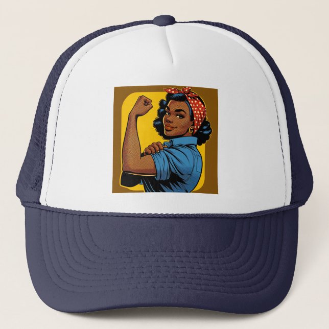 Rosie the Riveter We Can Do It! African American Trucker Hat (Front)