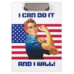 Rosie the Riveter with US Flag Custom Text Clipboard