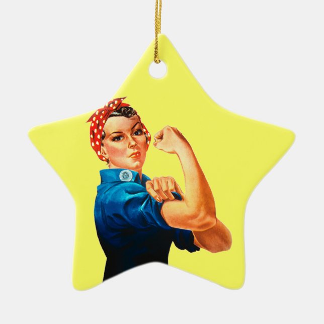 Rosie The Riveter WWII Poster Ceramic Tree Decoration (Front)
