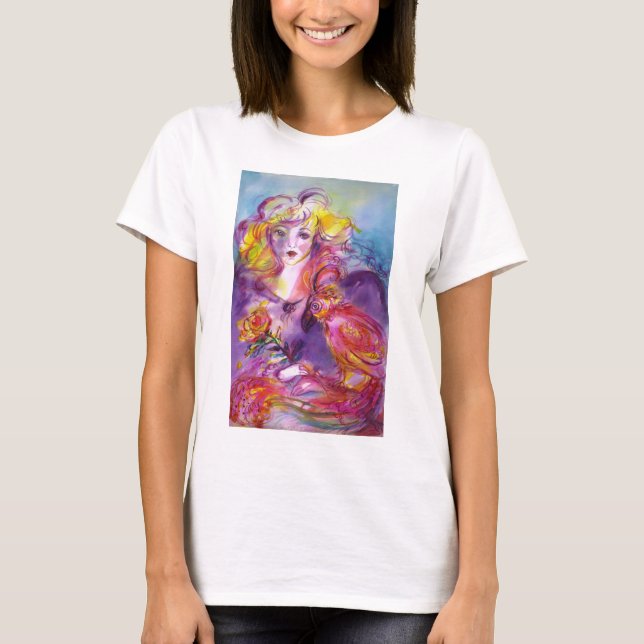 ROSINA / Lady with Rose and Parrot T-Shirt (Front)