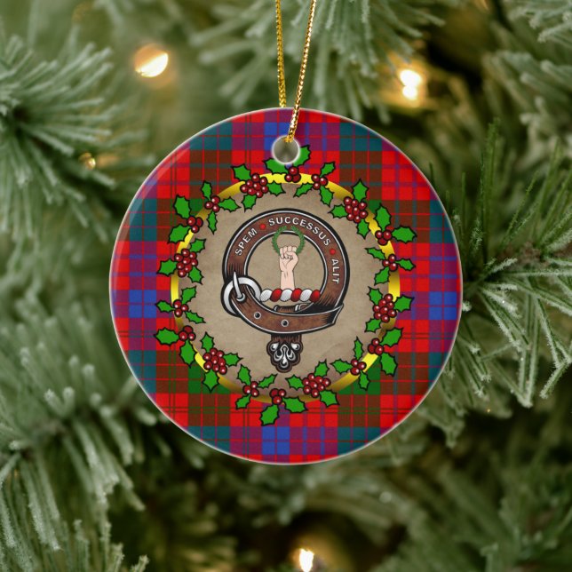 Ross Clan Badge & Tartan Personalised Christmas Ceramic Tree Decoration (Tree)