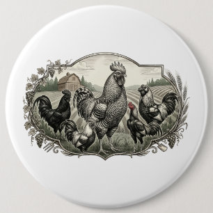 Roster in the farm 6 cm round badge