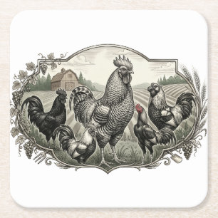 Roster in the farm square paper coaster