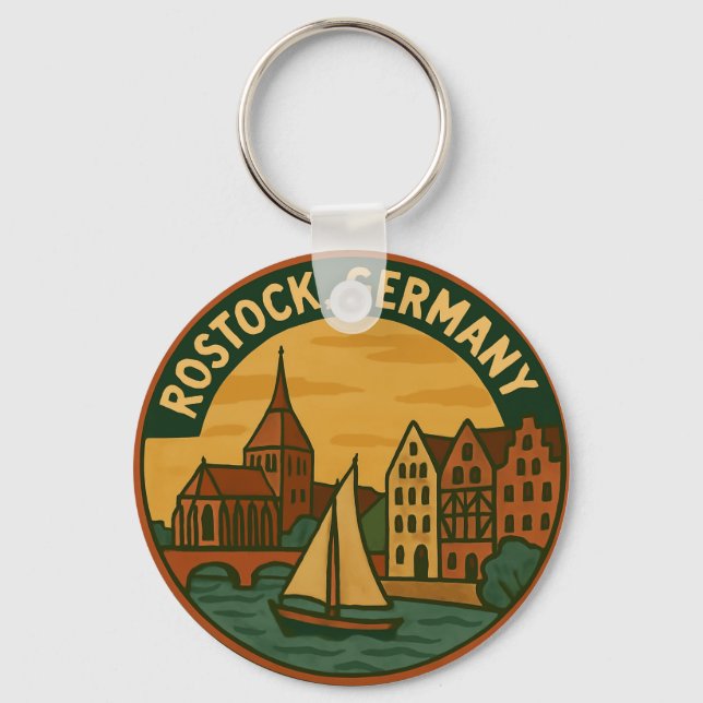 Rostock Germany Sailboat Art Key Ring (Front)