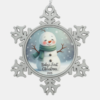 rosty Snuggles – Baby’s First Christmas 2025 Snowflake Pewter Christmas Ornament