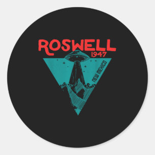 Roswell New Mexico 1947 Ufo Beam Flying Road Vinta Classic Round Sticker