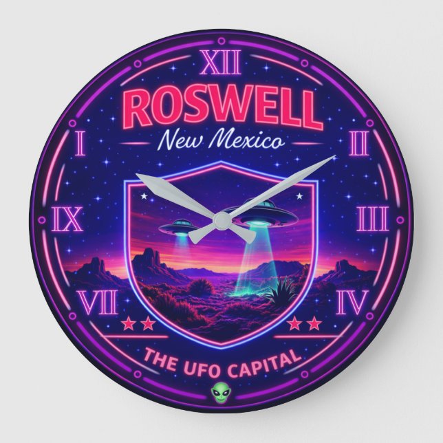 Roswell New Mexico UFO  Large Clock (Front)
