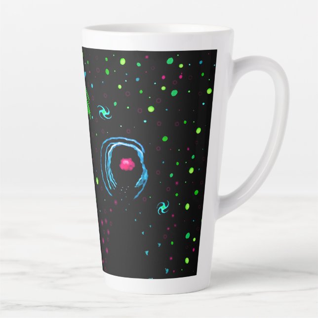 Roswell Spacewalk Wormhole -Teal UFO w/text option Latte Mug (Right)
