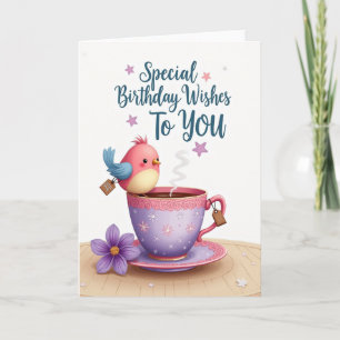 Rosy Bird Birthday Card