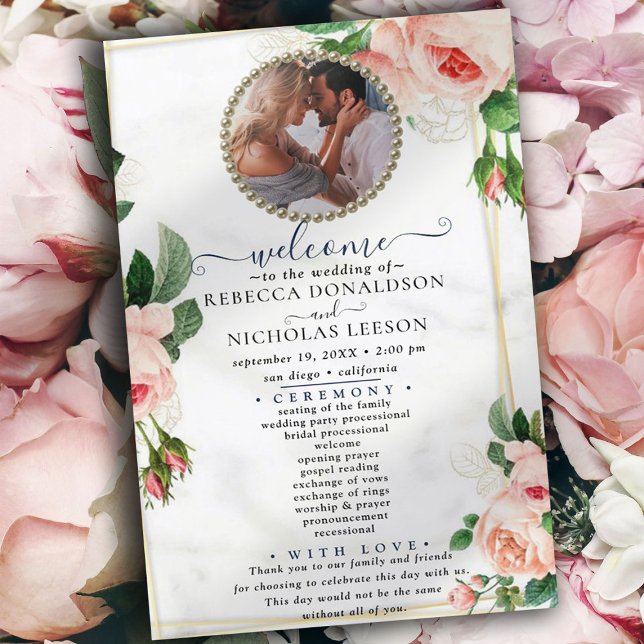 Rosy Blush Elegant Photo Wedding Program (Creator Uploaded)