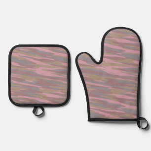 Rosy Brown, faded pink, mountain mist camo Oven Mitt & Pot Holder Set