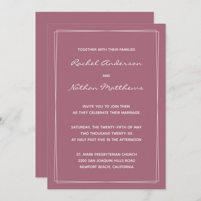 Rosy Brown Mulberry Pink Wedding Invitations (Front/Back)