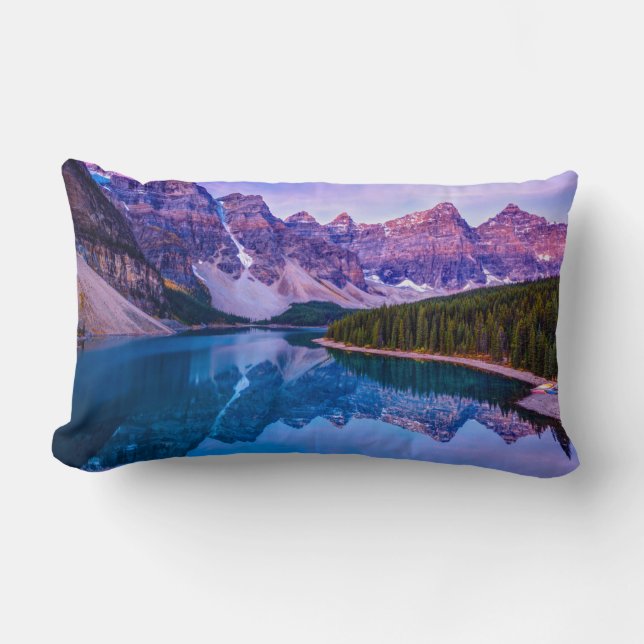Rosy Clouds Before Sunrise at Moraine Lake Lumbar Cushion (Front)