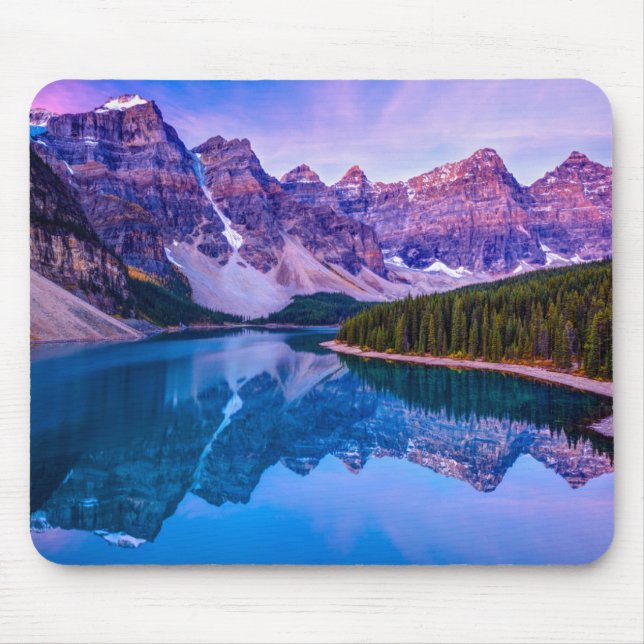Rosy Clouds Before Sunrise at Moraine Lake Mouse Pad (Front)