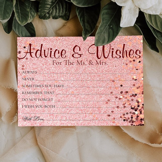 Rosy Confetti Glitter Wedding Advice Wishes Cards (Creator Uploaded)