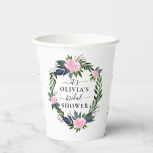 Rosy Eucalyptus Bridal Shower Paper Cups