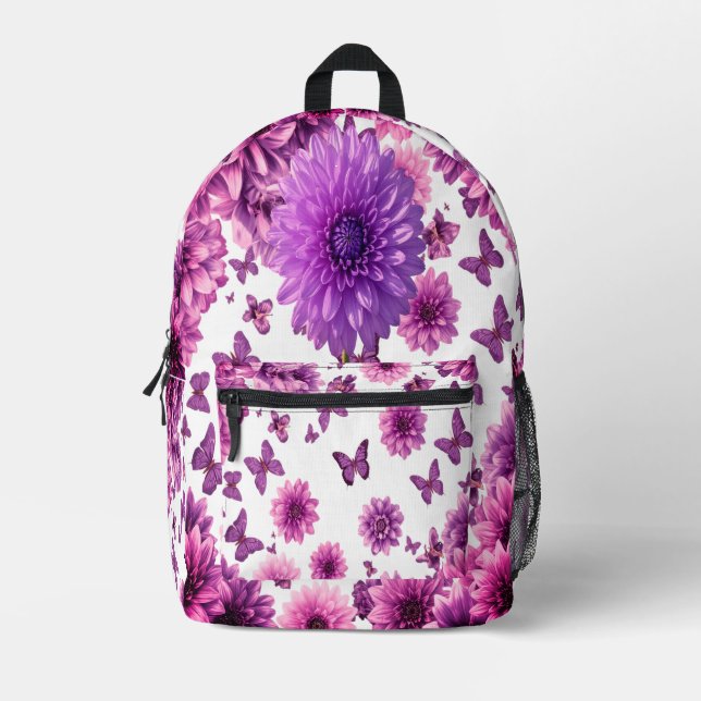 Rosy Floral Backpack  Pink Flower Print (Front)